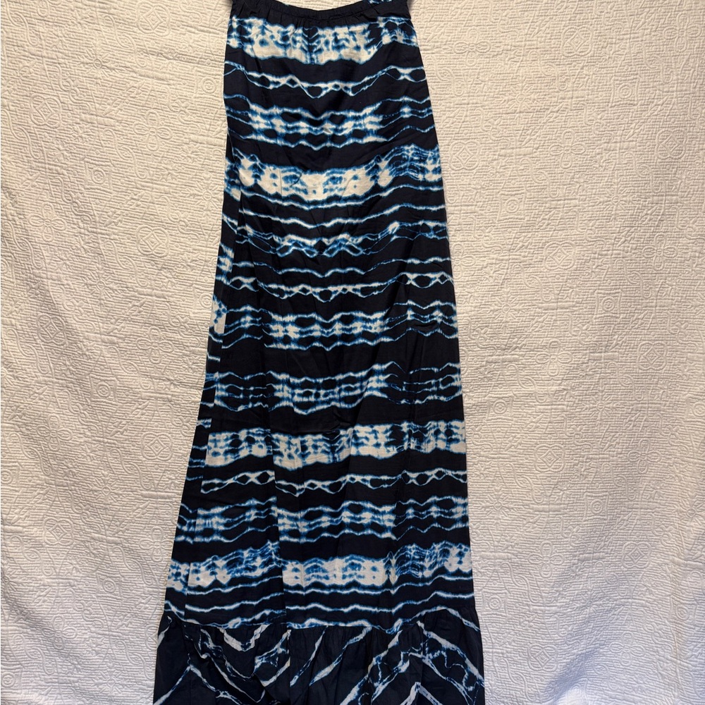 Navy and White Tie-Dye Maxi Skirt